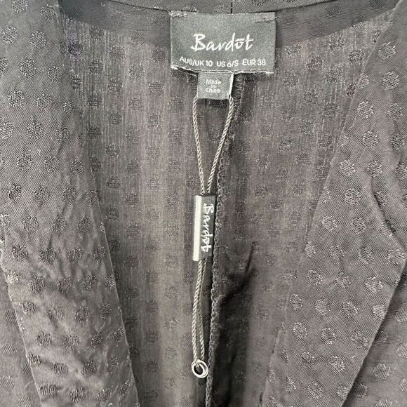 Bardot Romper Black Long Sleeve Deep V Neck Size S US 6 Silky Dot Night Out Chic - Picture 4 of 9